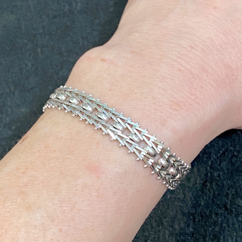 Sterling Silver Italy 925 Unique Chain Link Bracelet Vintage